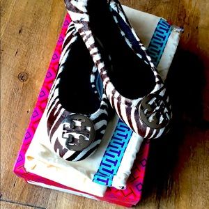 Tory Burch flats sz 7.5 brown & white zebra